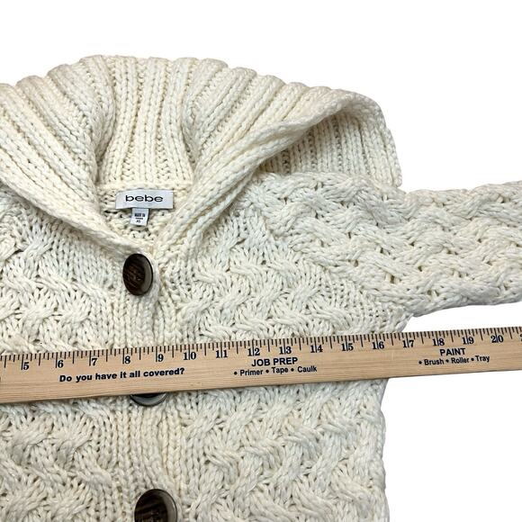 Y2K Bebe Chunky Fisherman Cardigan Sweater XS Cable Knit Button Down Fitted - Picture 11 of 13